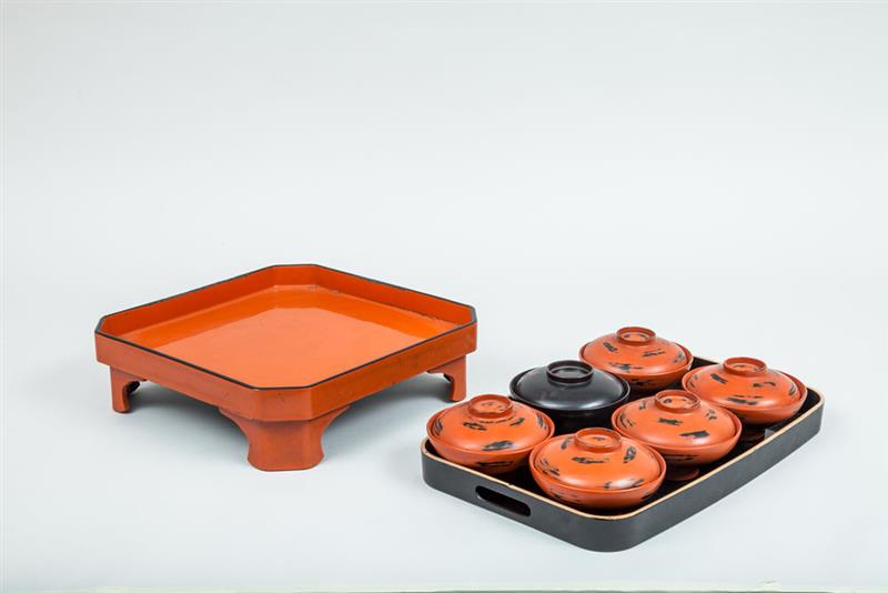 Appraisal: Japanese Red Lacquer Footed Tray and a Black Lacquer Two-Handled