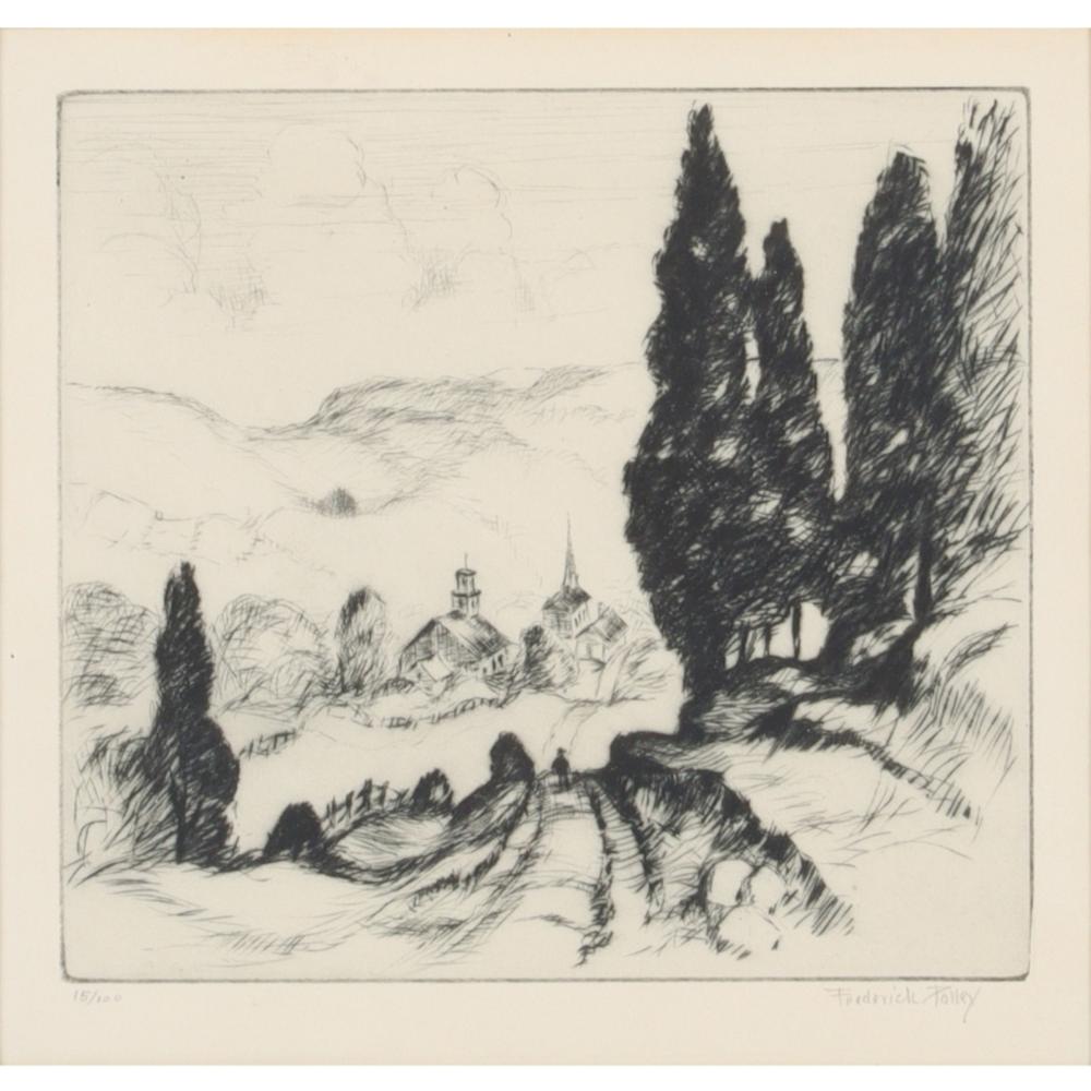 Appraisal: FREDERICK POLLEY INDIANA - UNTITLED LANDSCAPE WITH CHURCH ETCHING H