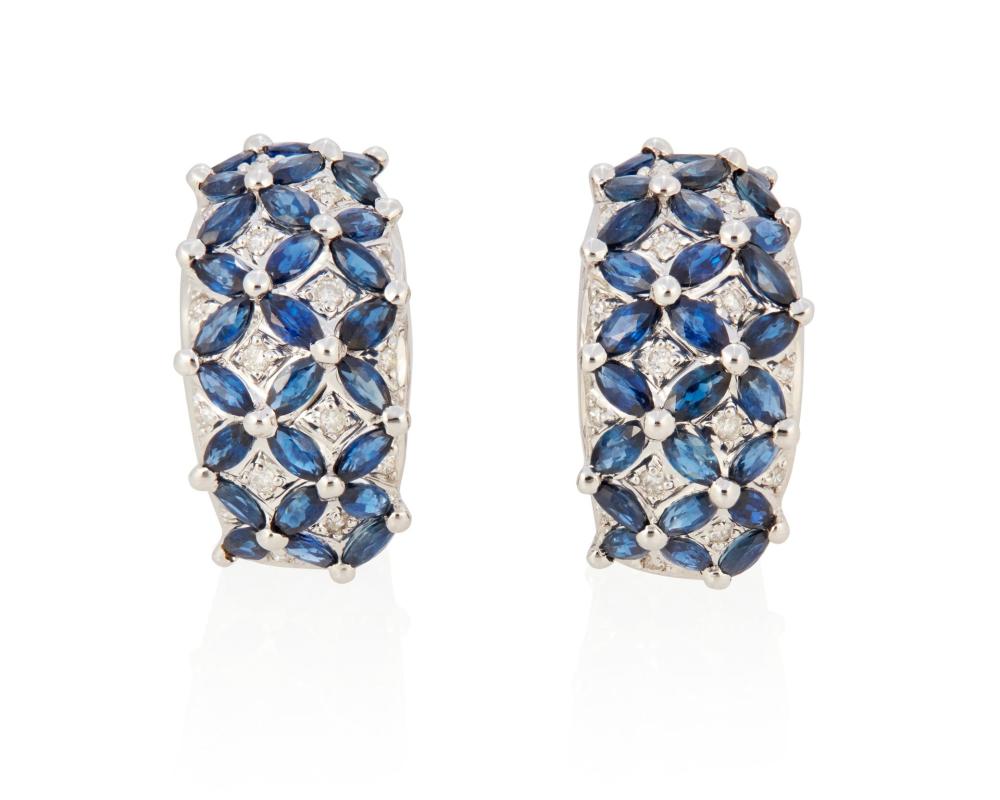 Appraisal: A PAIR OF SAPPHIRE AND DIAMOND EARRINGSA pair of sapphire