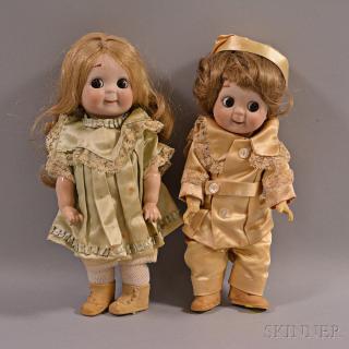 Appraisal: Two Kestner Googly Eye Bisque Head Dolls Germany th century