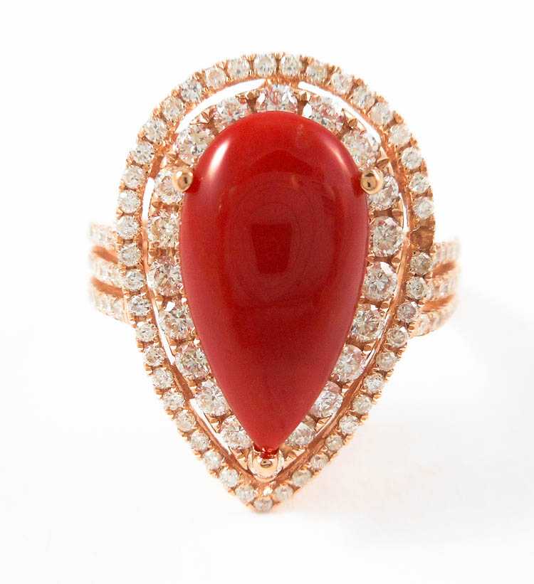 Appraisal: CORAL DIAMOND AND FOURTEEN KARAT GOLD RING The rose gold