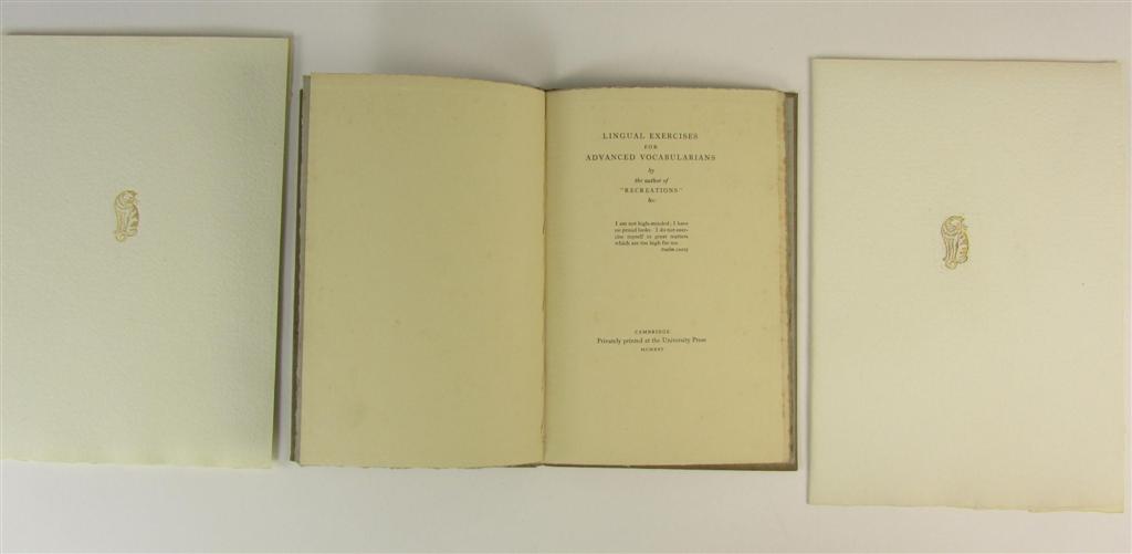 Appraisal: Sassoon Siegfried Lingual exercises for advanced vocabularians Cambridge privately printed