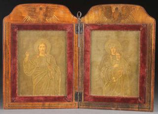 Appraisal: RUSSIAN ICON DIPTYCH CIRCA A RUSSIAN ICON DIPTYCH CIRCA The