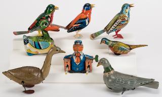 Appraisal: Lot of Eight Wind-Up Tin Litho Bird and Duck Toys