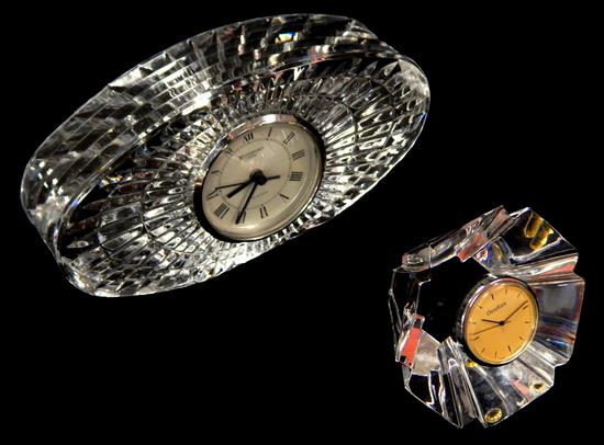 Appraisal: GLASS Two cut glass desk clocks Orrefors diamond-form W Germany