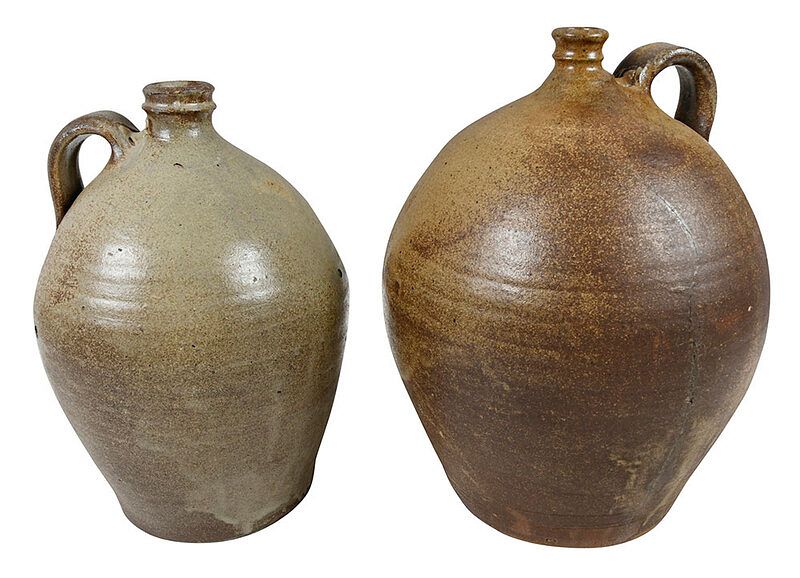 Appraisal: Two Similar Stamped Edgefield Stoneware Jugs possibly early Pottersville Manufactory