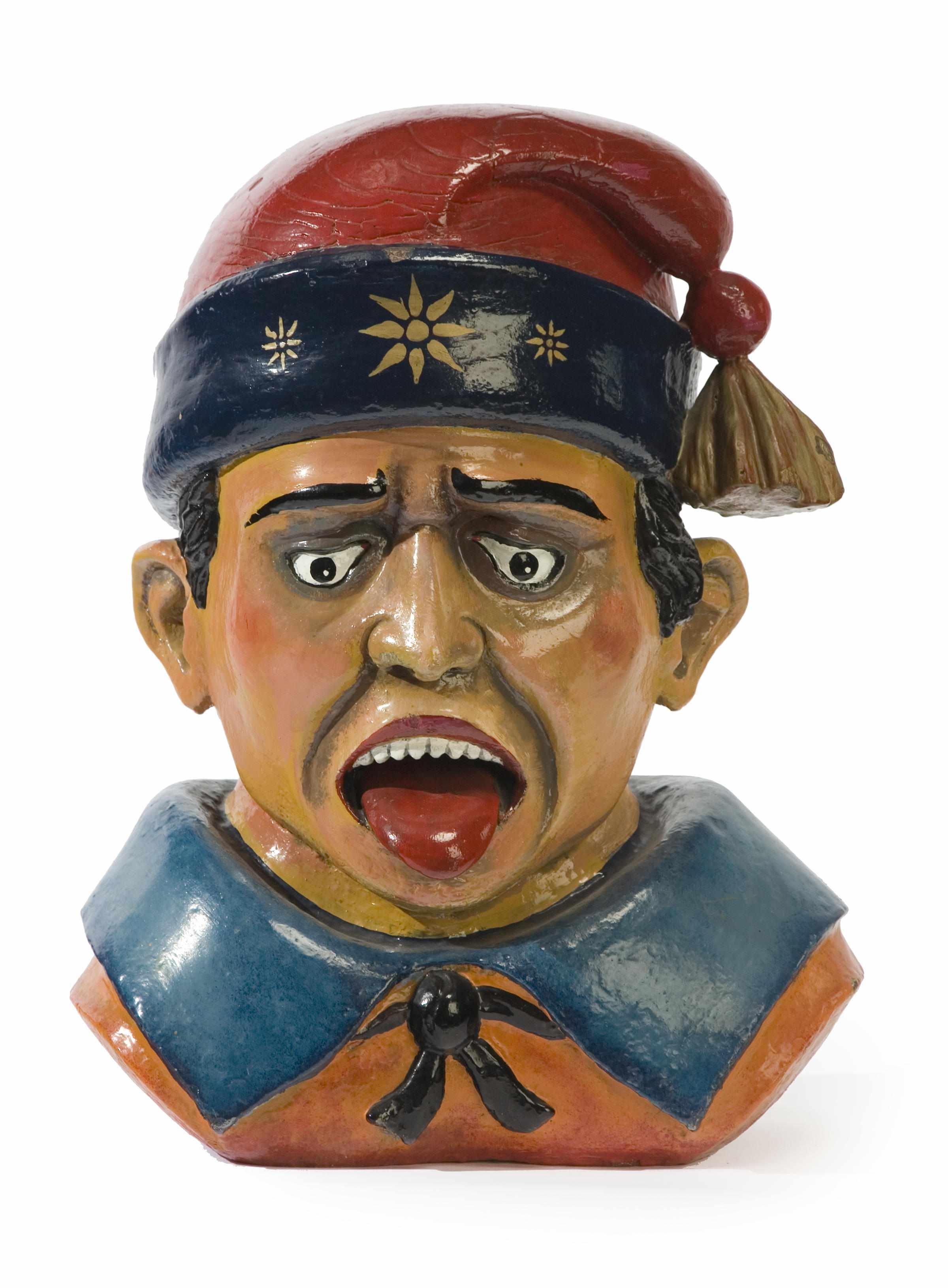 Appraisal: A painted wood circus wagon head of a jester early