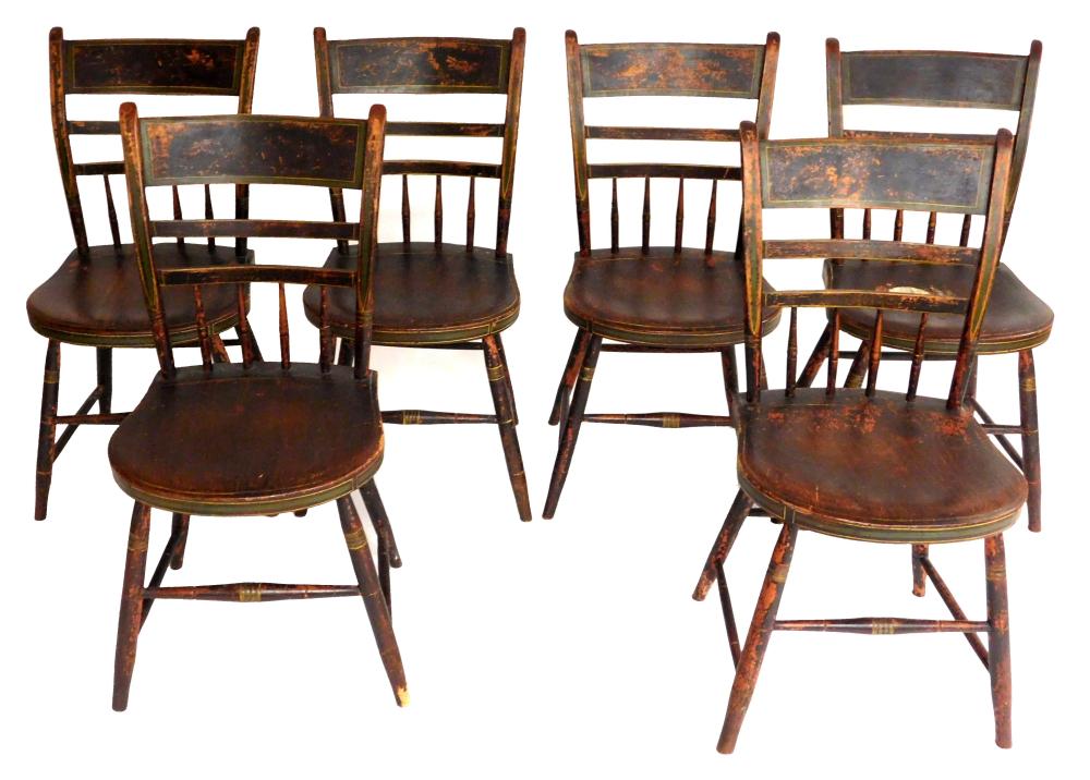 Appraisal: Six thumb-back Windsor side chairs with wood burn stamp S