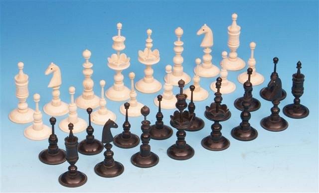 Appraisal: A th Century Nuremberg bone chess set the king high