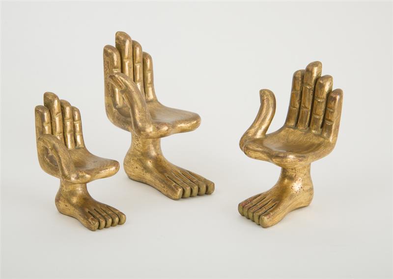 Appraisal: PEDRO FRIEDEBERG b THREE HANDS Wood with gold paint all