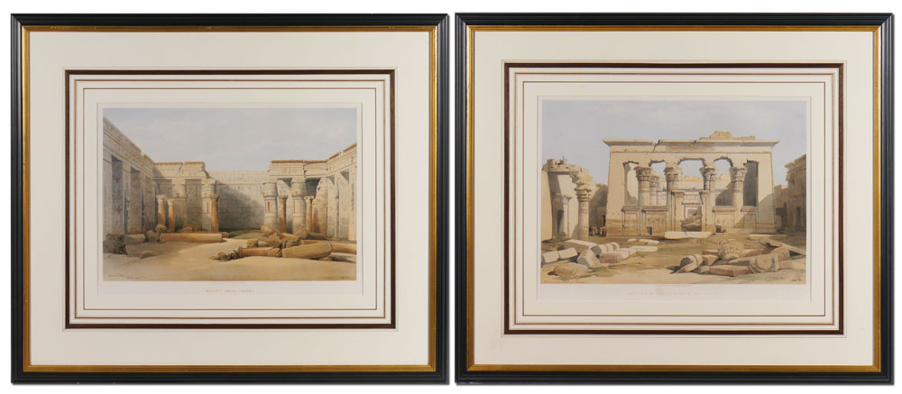 Appraisal: PAIR DAVID ROBERTS LITHOGRAPHS ''Portico of the Temple of Kalabashi''