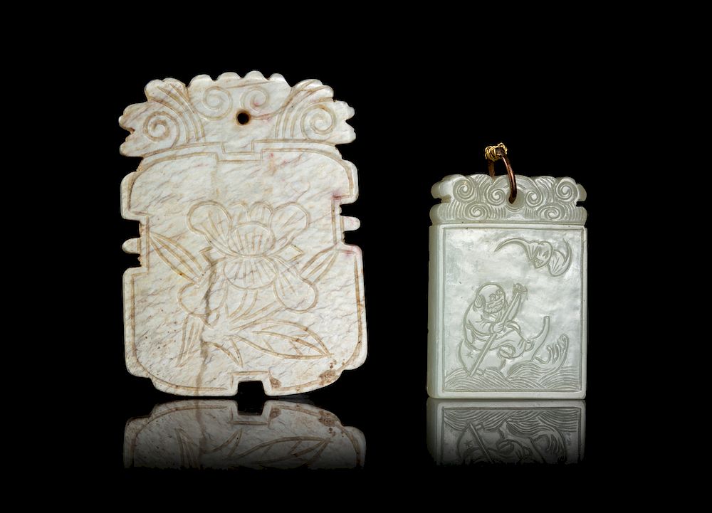 Appraisal: Two Jade Rectangular Pendants Widest width in cm Two Jade