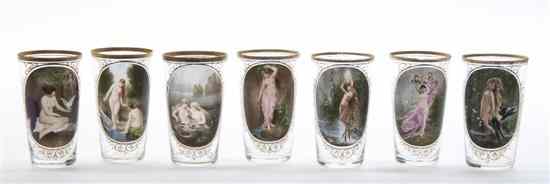 Appraisal: A Set of Seven Victorian Glass Tumblers possibly railroad related