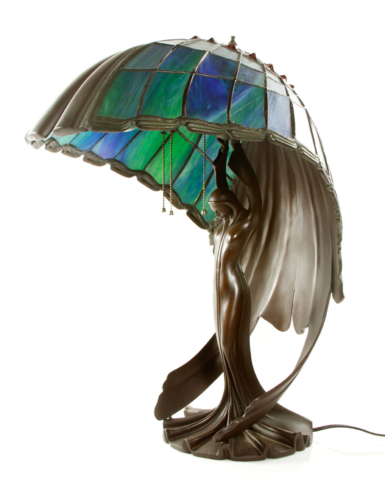 Appraisal: - Tiffany Style Flying Lady Lamp Tiffany style flying lady