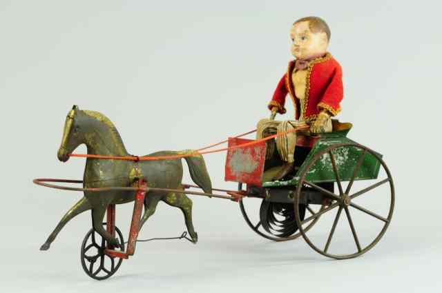 Appraisal: GEORGE BROWN BOY IN CART C single galloping horse boy