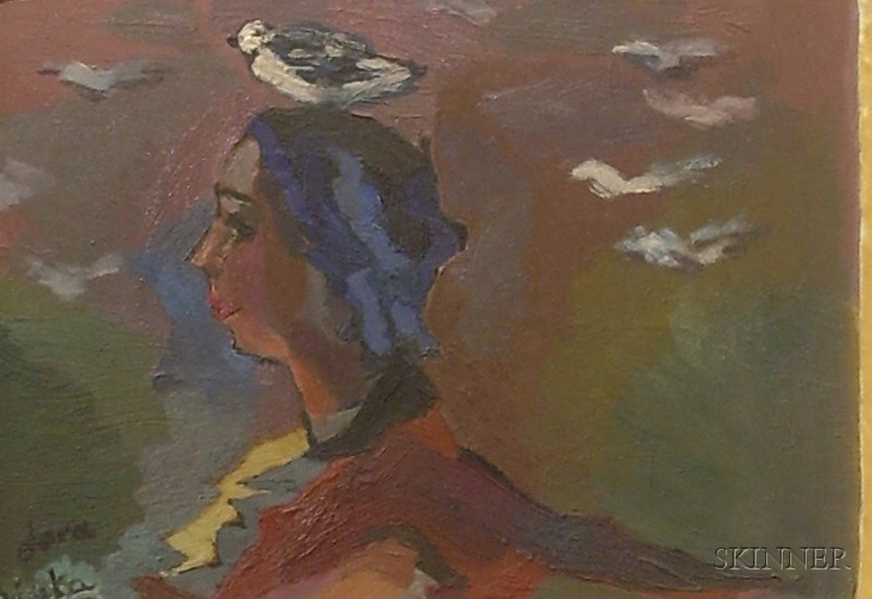 Appraisal: American School th Century Portrait of a Woman with Bird