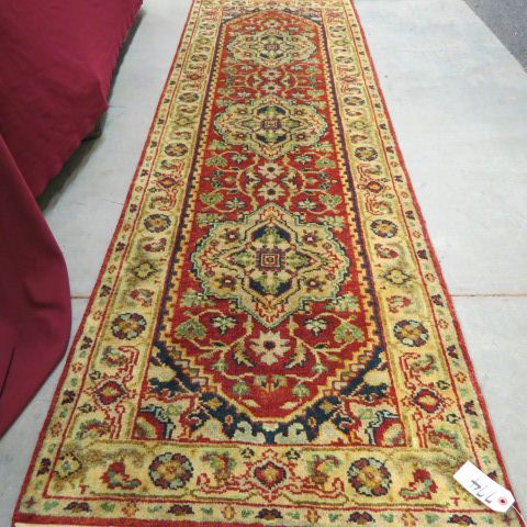 Appraisal: Heriz Persian Handmade Runner triple medallion stylized floral border soft