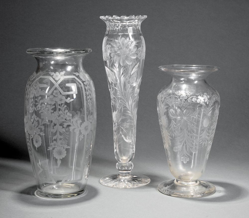 Appraisal: Three American Brilliant Cut Glass Vases two marked Tuthill and