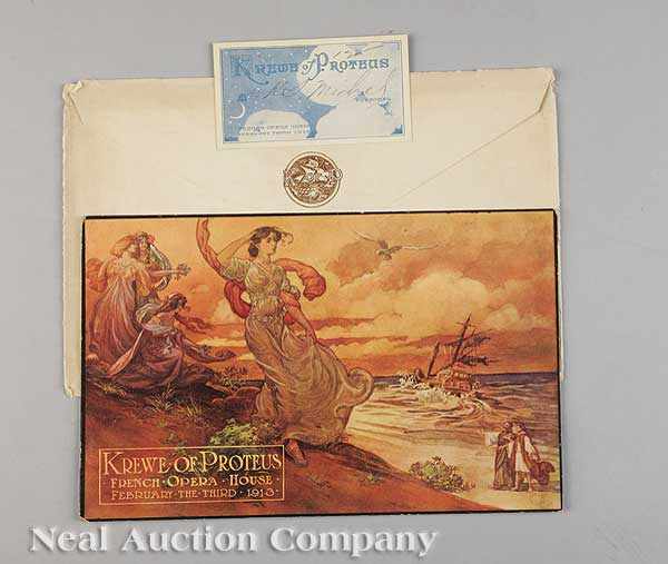 Appraisal: Mardi Gras Krewe of Proteus Ball invitation envelope and lady's