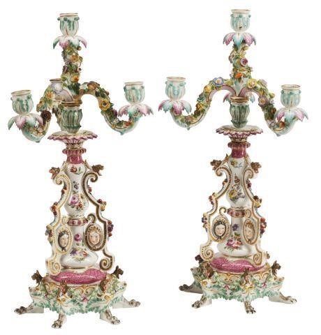 Appraisal: pair German porcelain four-light candelabra Meissen th c typical small