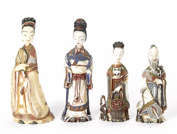 Appraisal: Four Japanese export painted ivory figural snuff bottles the two