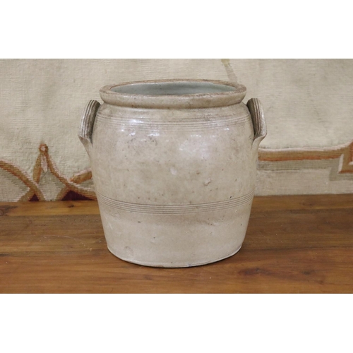 Appraisal: French glazed stoneware twin handled pot approx cm H x