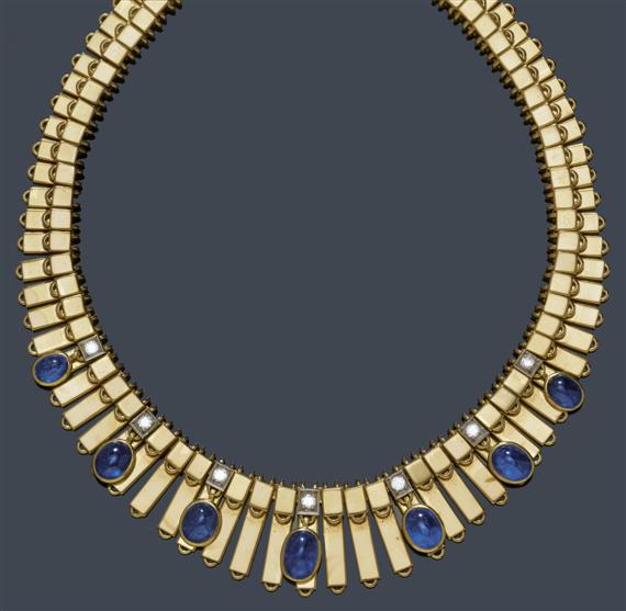 Appraisal: SAPPHIRE AND DIAMOND NECKLACE ca Yellow gold g Decorative necklace