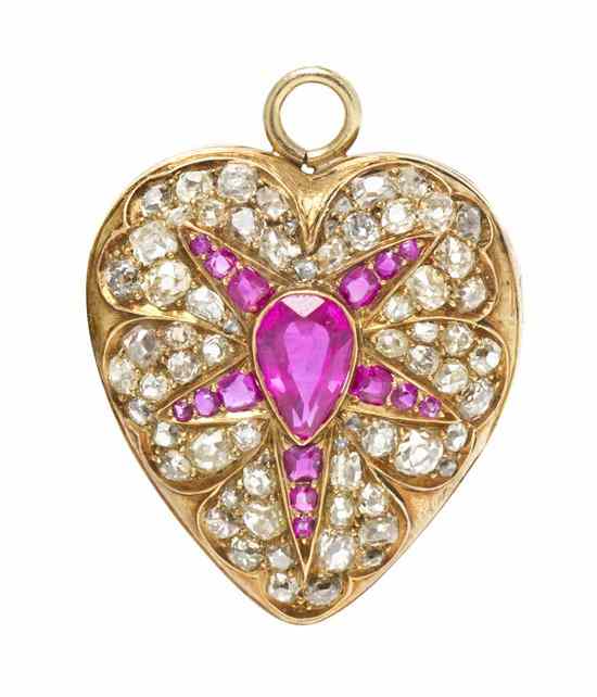 Appraisal: A Victorian Yellow Gold Ruby and Diamond Locket Pendant in