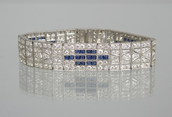 Appraisal: A Fine Art Deco Platinum Diamond and Sapphire Bracelet ca