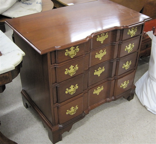 Appraisal: CHIPPENDALE STYLE MAHOGANY BLOCK FRONT LOWBOY American th century with