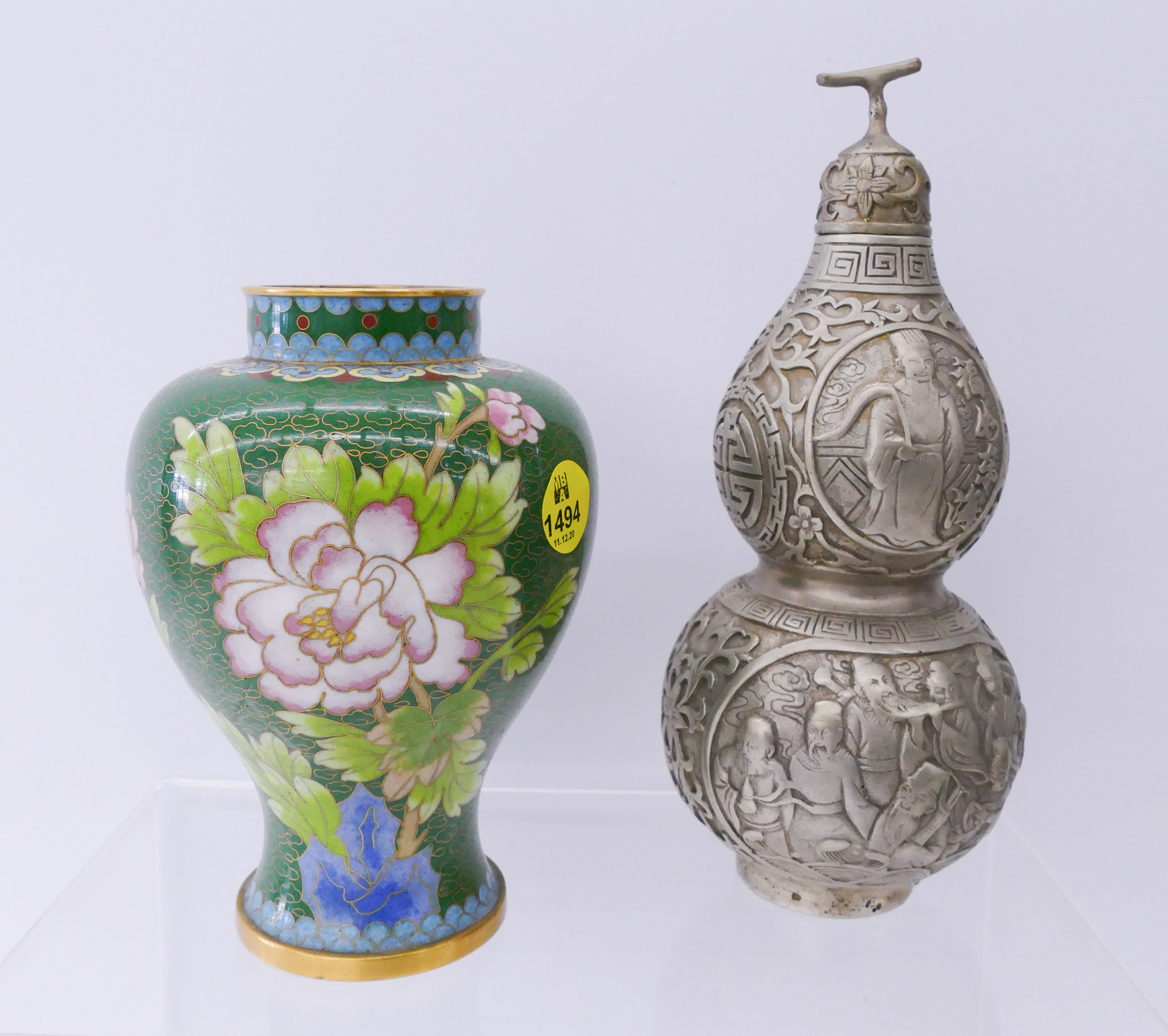 Appraisal: pc Chinese Cloisonne Vase Silvered Gourd Vessel- tallest ''