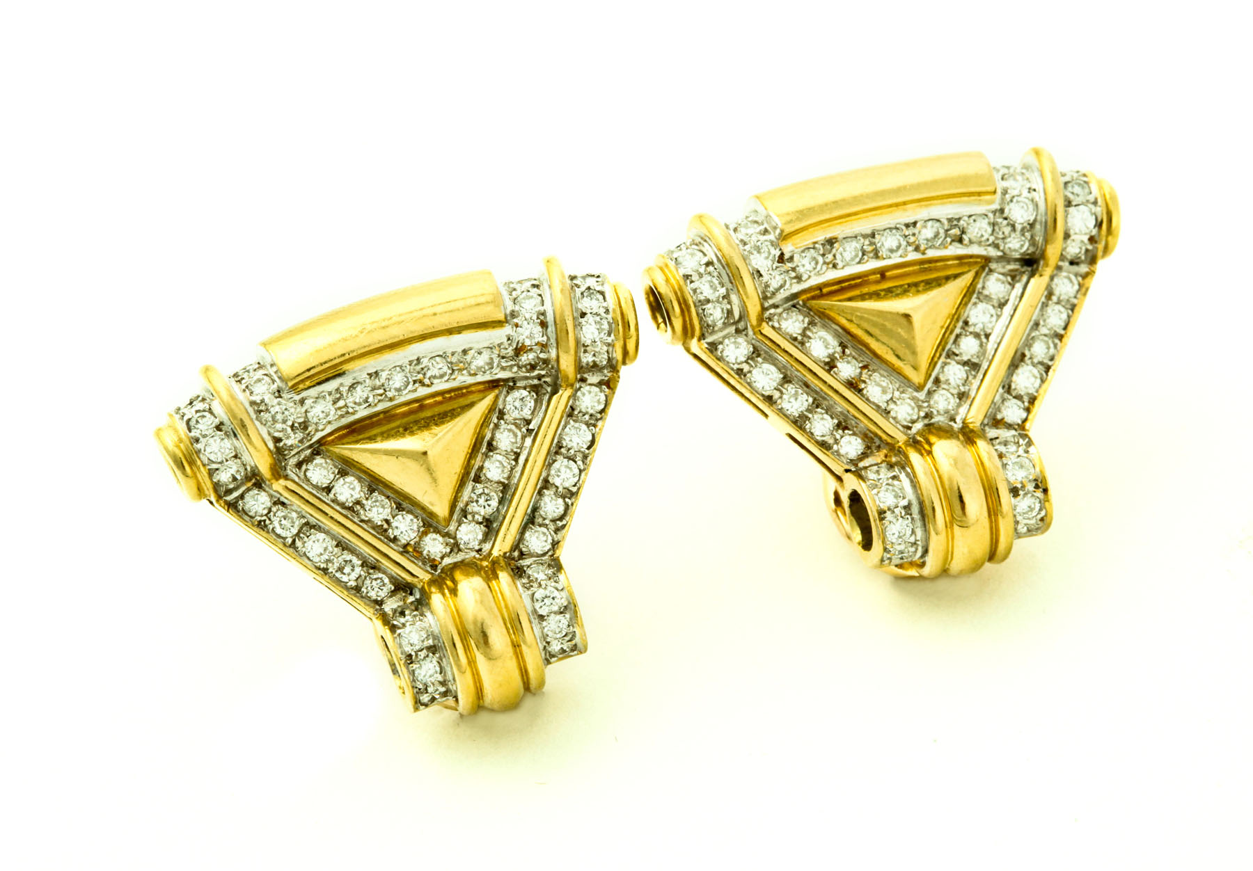 Appraisal: DIAMOND PAVE' EARRINGS Twentieth century Art Deco-style triangular earrings with