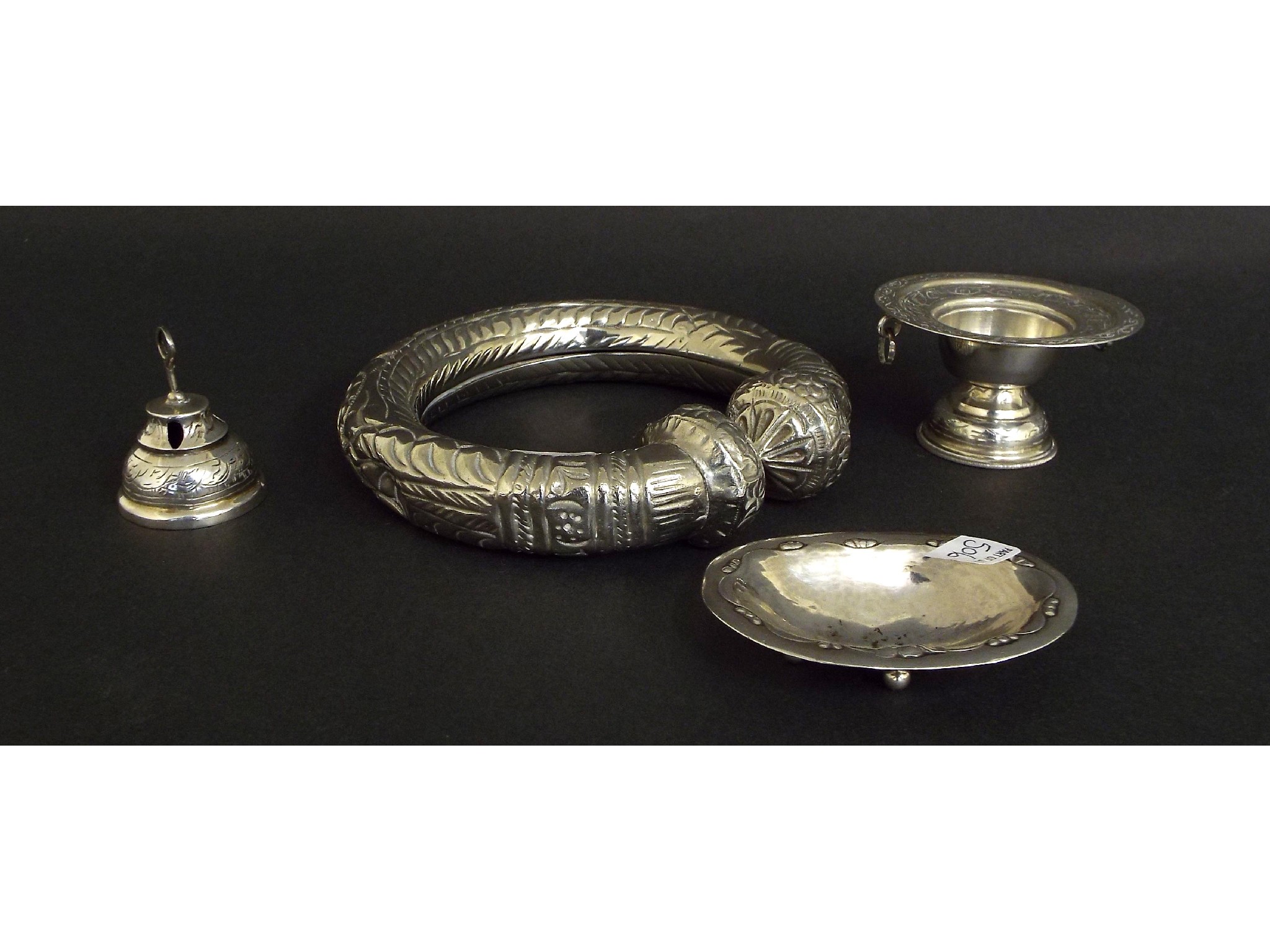 Appraisal: Georg Jensen Danish silver oval salt embossed with petals on