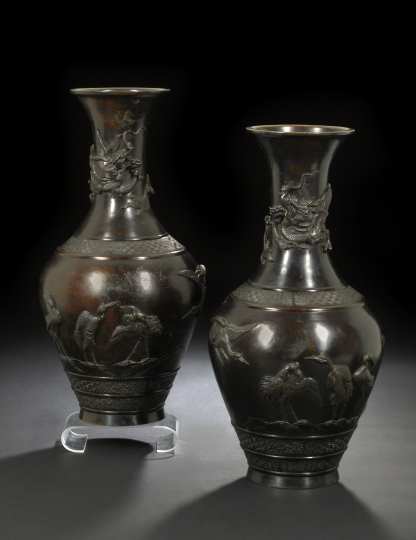 Appraisal: Good Pair of Japanese Bronze Vases Meiji period - the