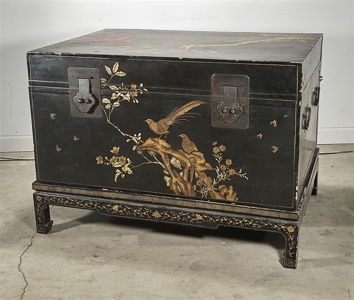 Appraisal: Large Chinese painted and lacquered wood chest on stand with