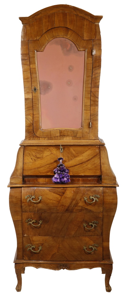 Appraisal: DIMINUTIVE TWO-PART ITALIAN SECRETARY Bombe Desk with Sinuous Bookcase in