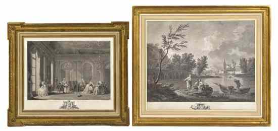 Appraisal: Two French Engravings L'Assemble au Salon each set in giltwood