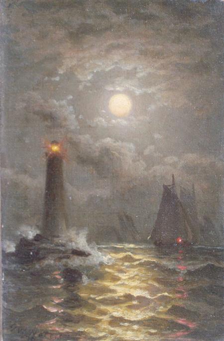 Appraisal: George Wattles Waters American - Moonlit Harbor Estimate -