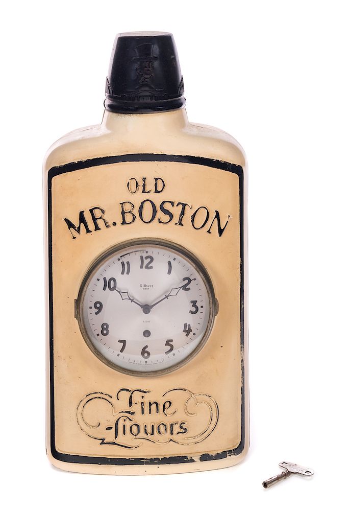 Appraisal: Old Boston Fine Liquors Advertising Clock Measures tall wide Good