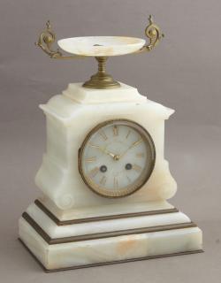 Appraisal: French Bronze Mounted Alabaster Mantel Clock th c time and