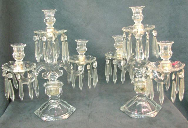 Appraisal: Pair of two-branch crystal candelabra with prisms