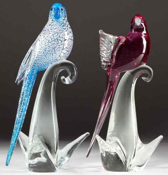 Appraisal: Two Mid Century Murano Glass Birdsthe first a sapphire blue