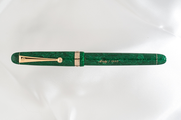 Appraisal: Mannehitsu Hakase marbled green jade celluloid fountain pen Custom-made available