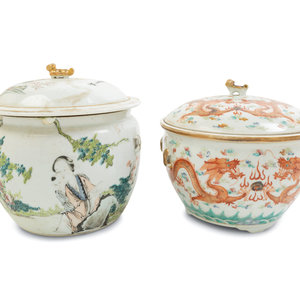 Appraisal: Two Chinese Famille Rose Porcelain Jars and Covers TH-EARLY TH