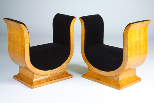 Appraisal: STYLE OF JULES LELEU Pair of fine Art Deco burl