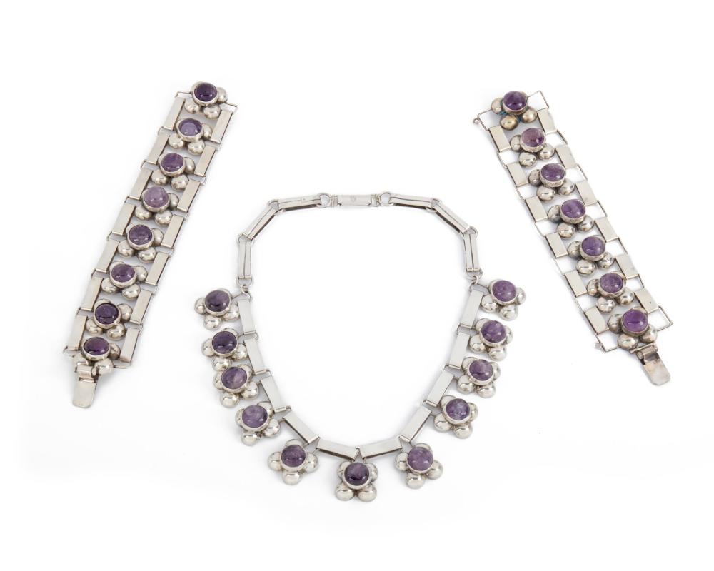 Appraisal: An assembled set of Fred Davis silver and amethyst jewelry