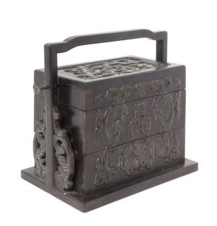 Appraisal: A Carved Zitan Wood Picnic Box A Carved ZitanWood Picnic