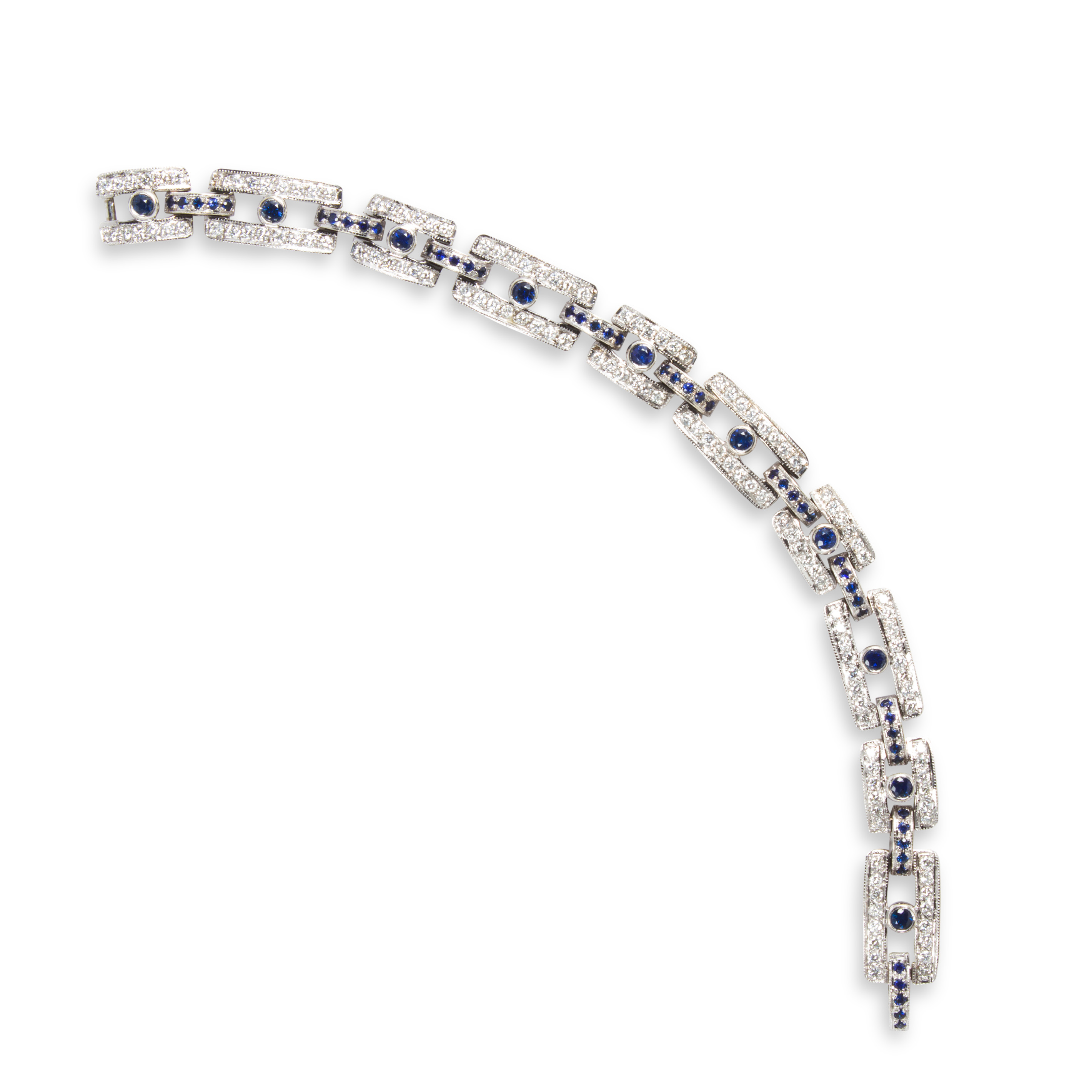 Appraisal: A SAPPHIRE DIAMOND AND FOURTEEN KARAT WHITE GOLD BRACELET A