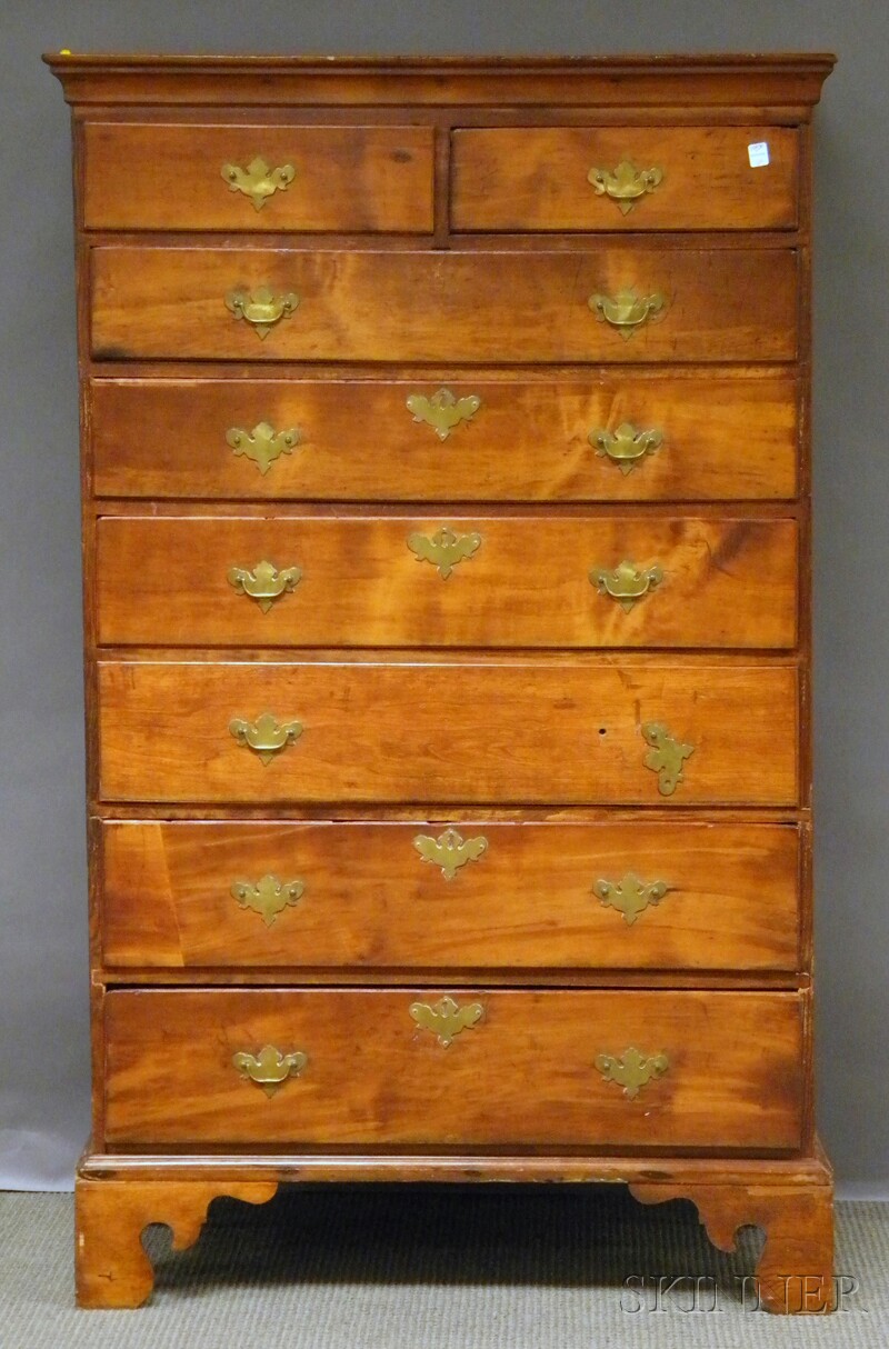 Appraisal: Chippendale Cherry and Pine Eight-drawer Tall Chest replaced base ht