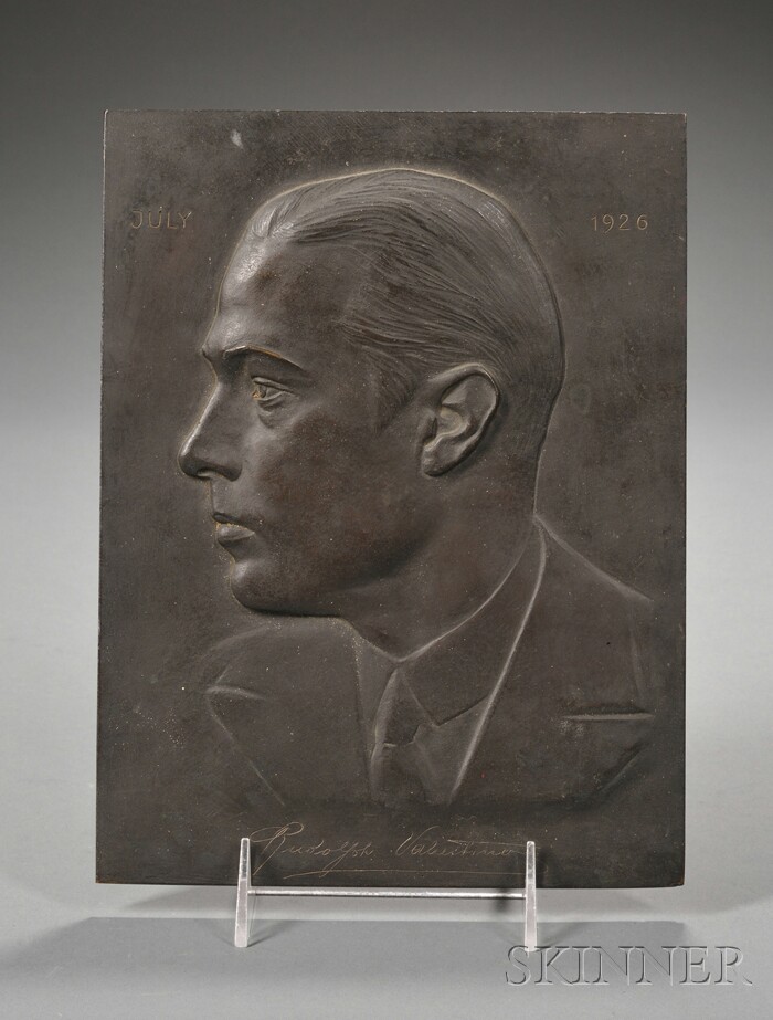 Appraisal: Bronze Plaque of Rudolf Valentino Relief molded bronze Photo-Sculpture Sales